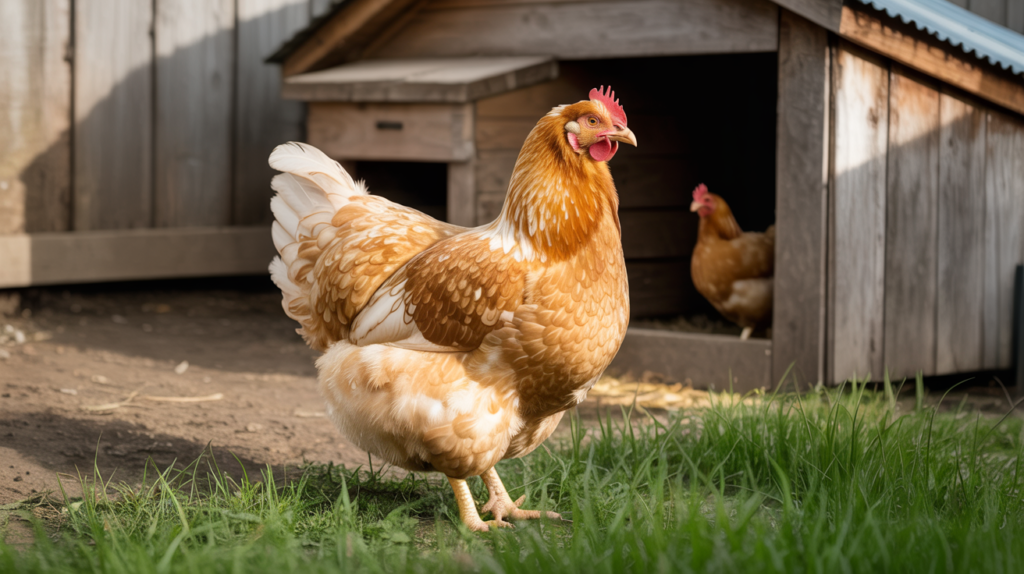 buff orpington chicken in backyard flock