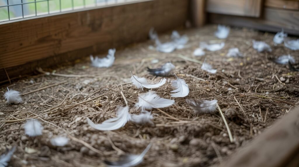 chicken bedding mixed with manure and feathers