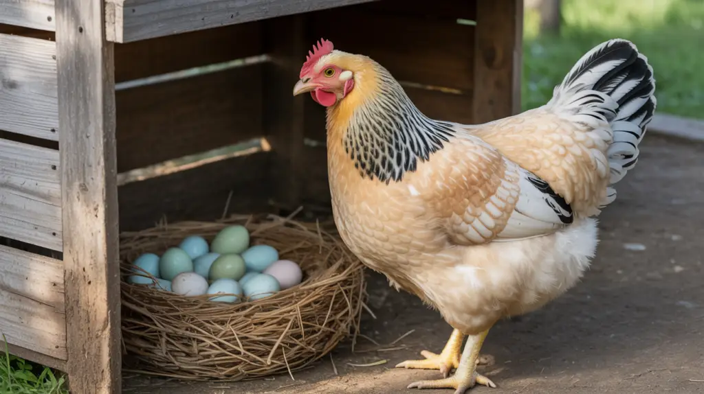easter egger chicken with blue and green eggs
