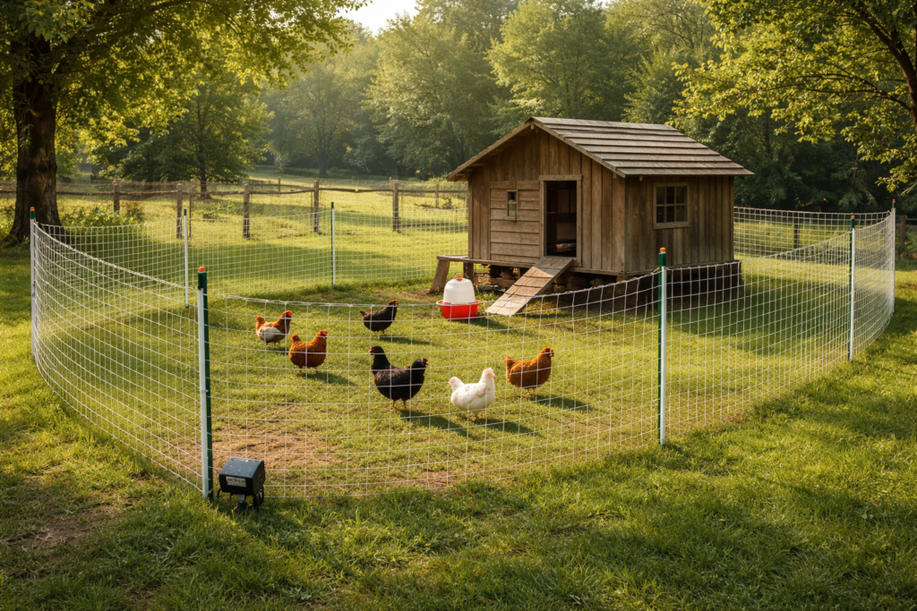 electric poultry fence used to protect chickens from predators