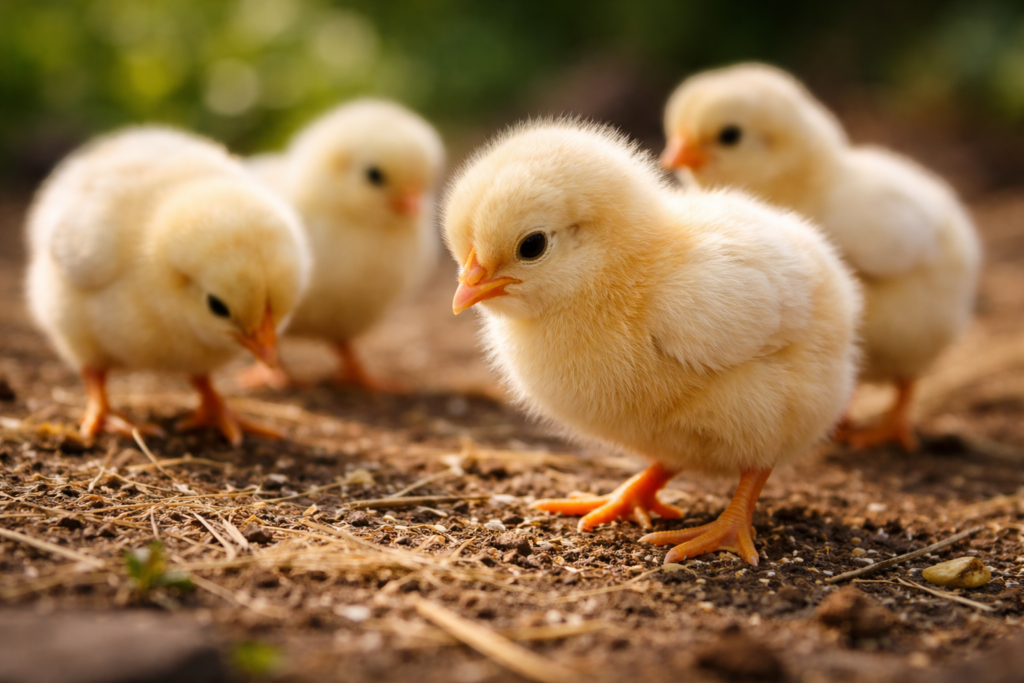 healthy baby chicks with bright eyes and active behavior