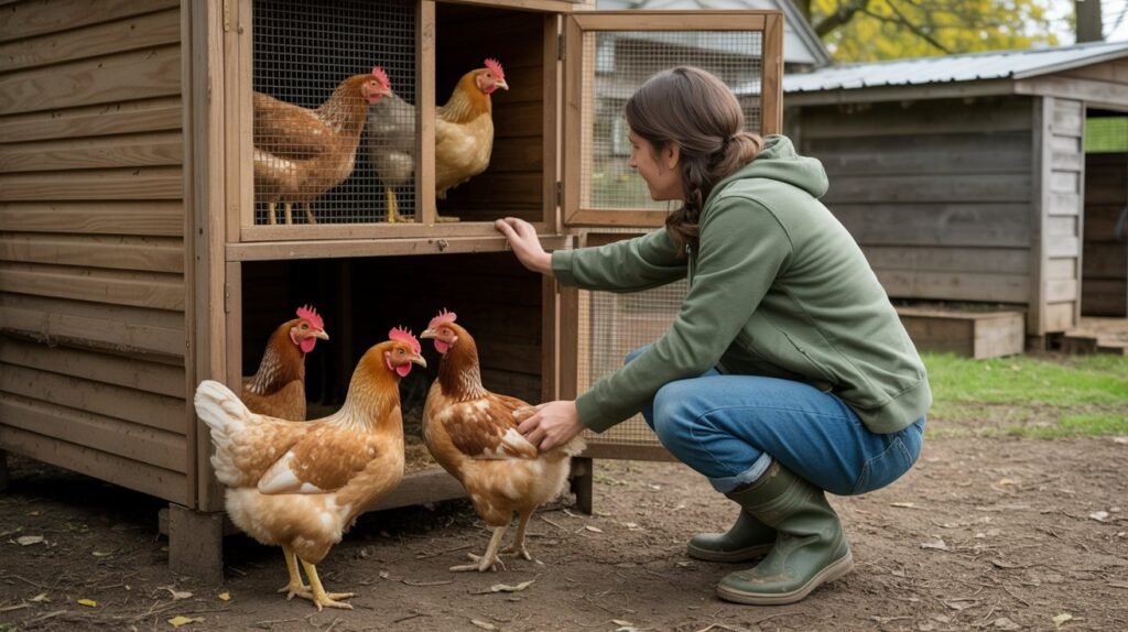 opening a backyard chicken coop before cleaning