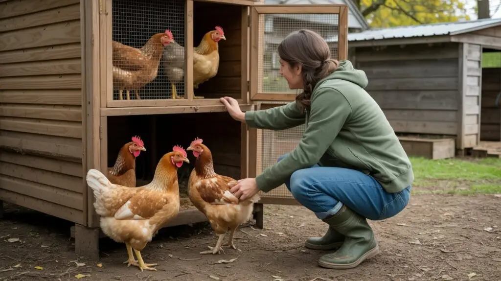 opening a backyard chicken coop before cleaning