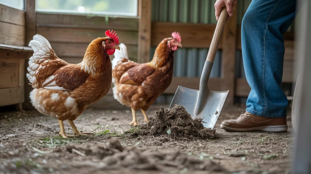 removing dirty bedding from a chicken coop
