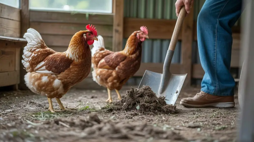 removing dirty bedding from a chicken coop