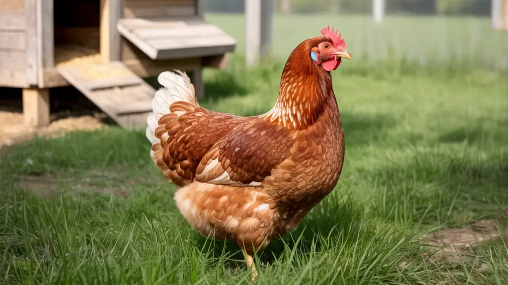 rhode island red chicken in backyard flock