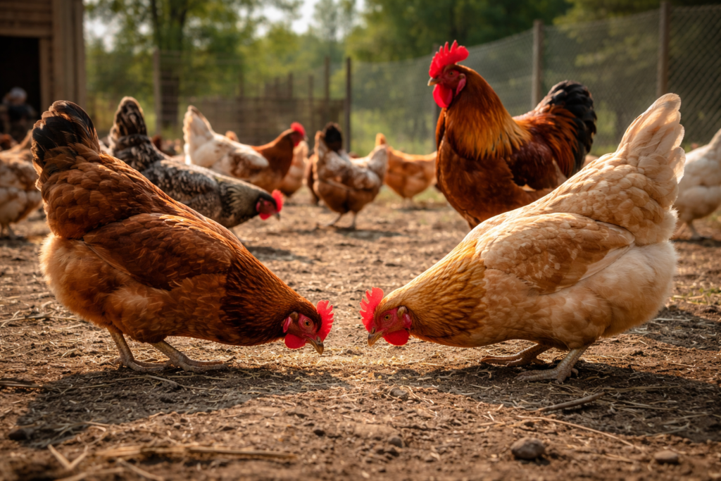 chickens meeting for the first time in a controlled environment
